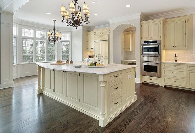 wood-look laminate flooring in bright, airy kitchen in Danville